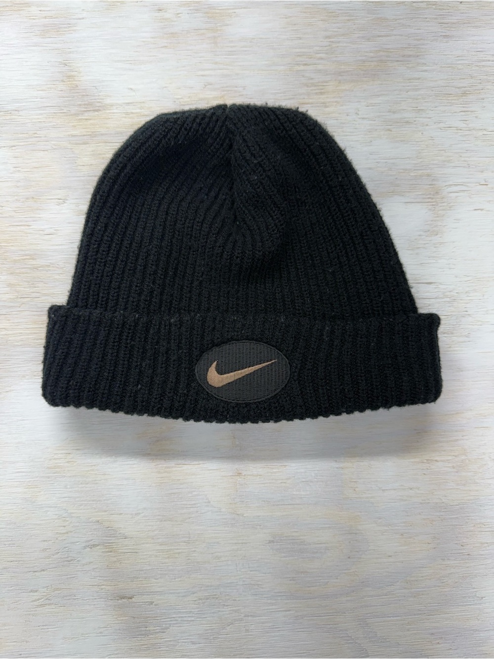 Vintage Nike Knit Beanie Black Embroidered Solo Swoosh One Size Y2K
